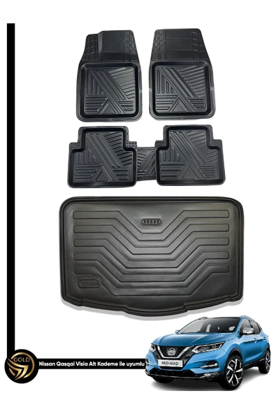 Black Gold Nissan Qashqai Visia Alt Kademe 2014+ 3D Zebra Oto Paspas Ve Araca Özel Kauçuk Bagaj Havuzu Seti ürün görseli 1