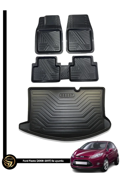 Black Gold Ford Fiesta 3D Zebra Oto Paspas Ve Araca Özel Kauçuk Bagaj Havuzu Seti ürün görseli 1