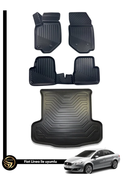 Black Gold Fiat Linea 3D Havuzlu Paspas + Bagaj Havuzu İkili Set ürün görseli 1
