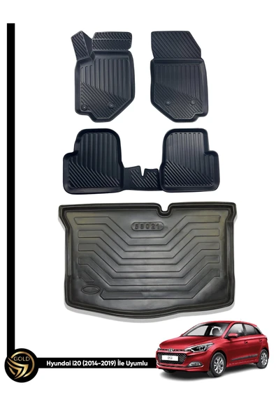 Black Gold Hyundai i20 3D Havuzlu Paspas 2014-2019 + Bagaj Havuzu İkili Set ürün görseli 1