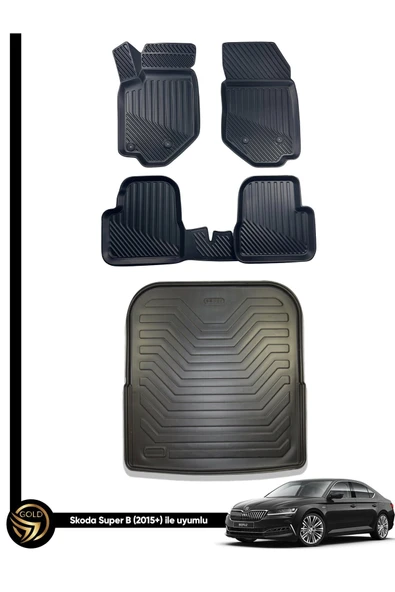 Black Gold Skoda Super B 3D Havuzlu Paspas 2015-2023 + Bagaj Havuzu İkili Set ürün görseli 1