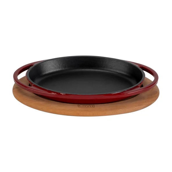 Lava Döküm Oval Sahan Döküm Demir Yekpare Çift Kulplu Kayın Servis Ahşabı Ölçü 21x14cm.-Bordo ürün görseli 1