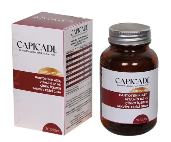 Capicade Capiccutane Pantotenik Asit Vitamin B3 Çinko İçeren Takviye Edici Gıda 30 Tablet ürün görseli 1