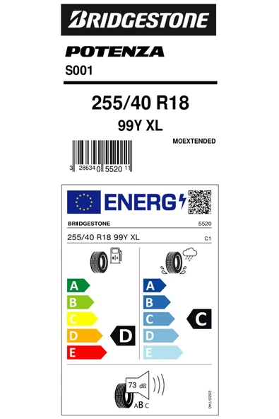 Bridgestone 255/40R18 99Y Xl Potenza S001 Ext Moe Cls Oto Yaz Lastiği (Üretim Yılı:2021) ürün görseli 1