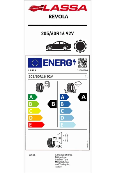 Lassa 205/60R16 92V Revola Ev Oto Yaz Lastiği (Üretim Yılı:2025) ürün görseli 1