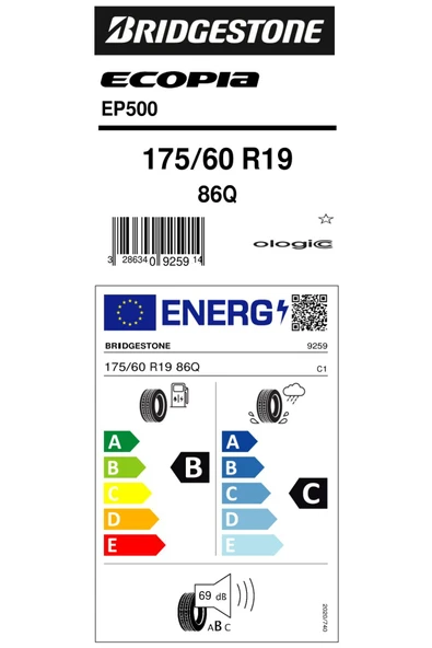 Bridgestone 175/60R19 86Q Ecopıa Ep500   Bmwi3 Oto Yaz Lastiği (Üretim Yılı:2022) ürün görseli 1