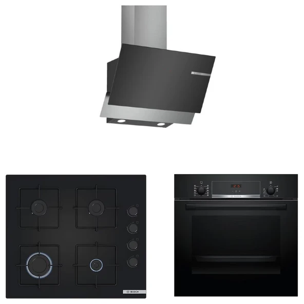 Bosch 3lü (DWK65AD60R-POP6C6P30O-HBF514BB1T) siyah Ankastre Set ürün görseli 1