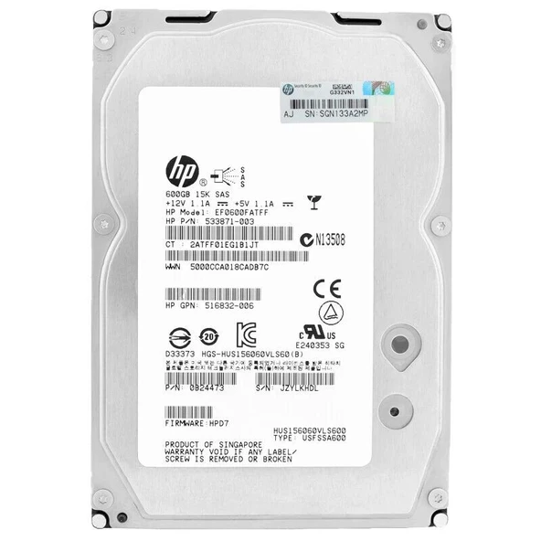 HP 600GB 15K 6G SAS 3.5" Server Sunucu Harddisk EF0600FATFF HUS156060VLS60 533871-003 635330-001 0B24473 ürün görseli 1