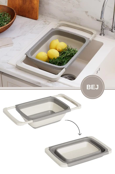 Büyük Boy Katlanır Lavabo Süzgeci, Silikon Akordiyon Meyve Sebze Ayarlanır Süzgeç 6,3 Litre Kahve ürün görseli 1