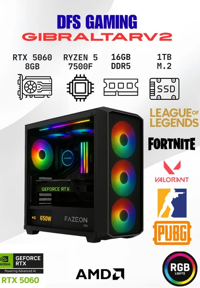 DFS Gaming GIBRALTAR2 RYZEN 5 7500F-B650M-RTX 5060 8GB-16GB DDR5 RAM-1TB M.2 SSD-OYUNCU BİLGİSAYARI ürün görseli 1