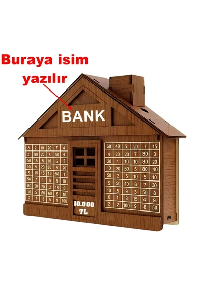 SLY- Kişiye Özel Isimli Ev Tipi Bank Hedef Kumbara 10.000 Tl Para Biriktirme Kutusu ürün görseli 1