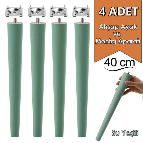 4 Adet Ahşap Ayak 40 Cm Su Yeşili M8 Civatalı Bağlantı Aparatlı Mobilya Tabure Sehpa Masa Destek Ayağı ürün görseli 1