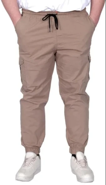 Büyük Beden Erkek Pantolon Keten Kargo Jogger 21911 Cappucino ürün görseli 1