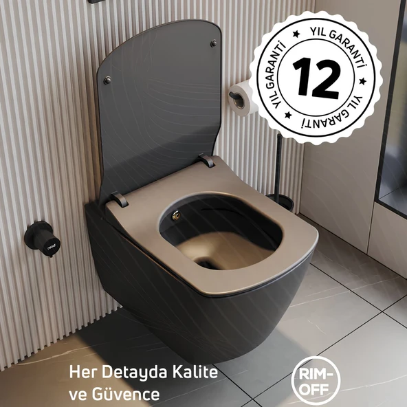 Creavit Elegant Kanalsız Mat Antrasit Asma Klozet EG321-00AM00E, Creavit Elegant Duroplast Yavaş Kapak ürün görseli 1