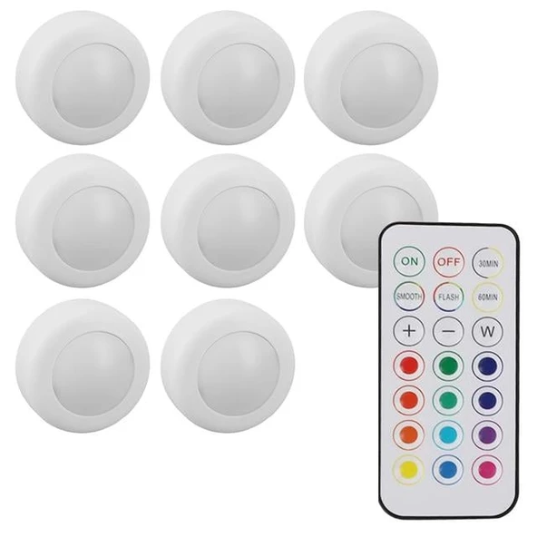 PowerMaster PM-27186 Led Mobilya Merdiven Pilli Aydınlatma 3M Yapışkanlı Kumandalı RGB + 4000K (8'li Paket) ürün görseli 1
