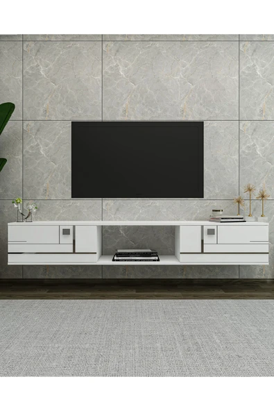 cantek dizayn AREDAMCT DUVARA MONTAJ TV SEHPASI BEYAZ-GÜMÜŞ ürün görseli 1