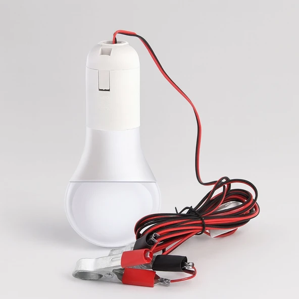 Led Ampul Akü Takviye Kablolu 4 Metre Anahtarlı 5W Tasarruflu Seyyar  Aydınlatma Beyaz Işık Pensli ürün görseli 1