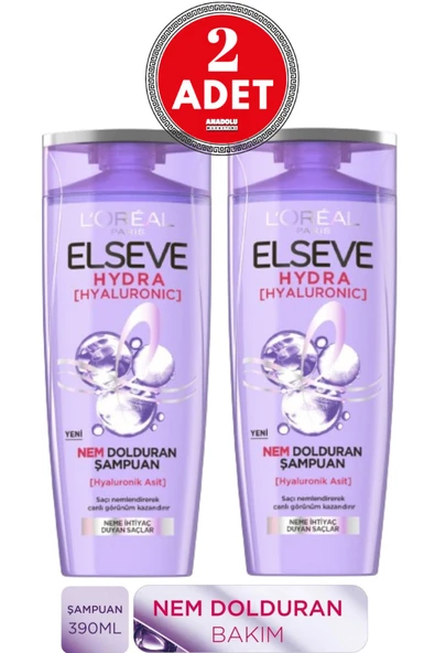 Elseve L'Oréal Paris Elseve Hydra [Hyaluronic] Nem Dolduran Şampuan 390 ml 2 Adet ürün görseli 1