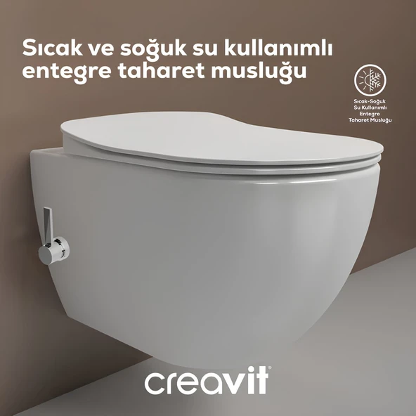 Creavit Free Entegre Ara Musluklu Kanallı Beyaz Asma Klozet FE320-34CB00E, Creavit Free Duck Duroplast Yavaş Kapak ürün görseli 1