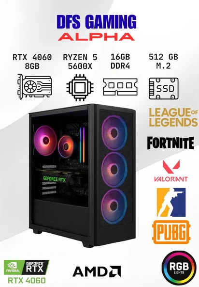 DFS Gaming ALPHA RYZEN 5 5600X-B550M-RTX 4060 8GB-16GB RAM-512GB M.2 SSD-OYUNCU BİLGİSAYARI ürün görseli 1