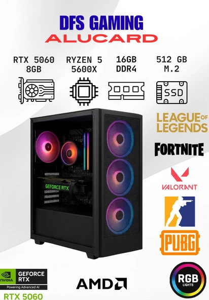 DFS Gaming ALUCARD RYZEN 5 5600X-B550M-RTX 5060 8GB-16GB RAM-512GB M.2 SSD-OYUNCU BİLGİSAYARI ürün görseli 1