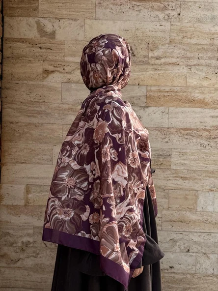 Pamuklu Mimoza Desen Şal- Mürdüm - Resim 7