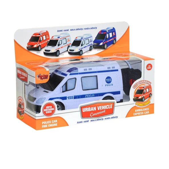PARAPLY V001-2 V3 V004-Kumandalı Sesli Işıklı Polis Arabası-Jandarma-Ambulans-İtfaiye 1:18-1adet Fiyatıdır K ürün görseli 1