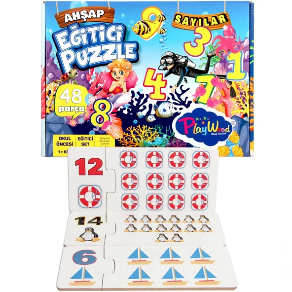 PARAPLY Playwood Ahşap Eğitici Puzzle Sayılar Kız Erkek Çocuk Oyuncak Eğitici Oyuncaklar ürün görseli 1