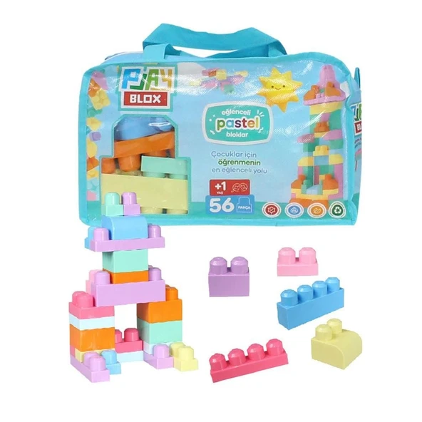 PARAPLY 2915 Play Blox Pastel Blok Yapı Oyuncakları 56 Parça ,Saklama Çantalı ,1 Yaş ve Üzeri Kız Erkek Çocu ürün görseli 1