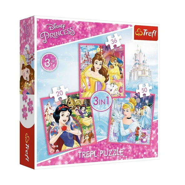 PARAPLY PUZZLE-34833 Disney Princess 3IN1 Puzzle Kız Erkek Çocuk Oyuncak Eğitici Oyuncaklar ürün görseli 1