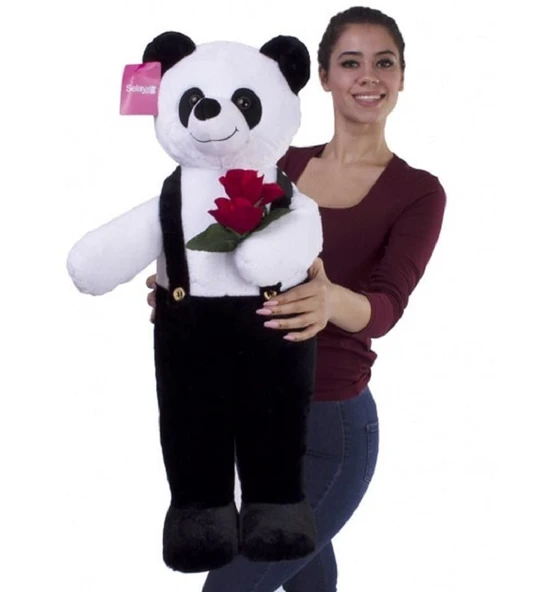 PARAPLY 75cm Siyah Çiçekli Tulumlu Ayakta Duran Sevimli Peluş Ayıcık Kız Erkek Çocuk Oyuncak Eğitici Oyuncak ürün görseli 1
