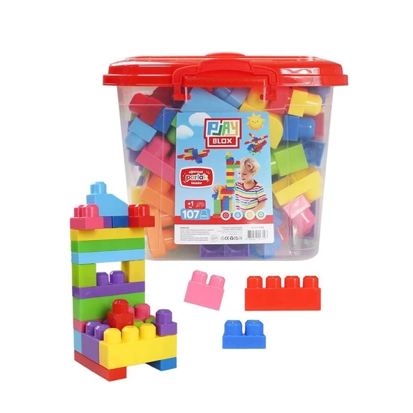 PARAPLY Play Blox Yapı Oyuncakları 107 Parça Kovalı Parlak Renkler Mega Blok Seti 3103 Kız Erkek Çocuk Oyunc ürün görseli 1