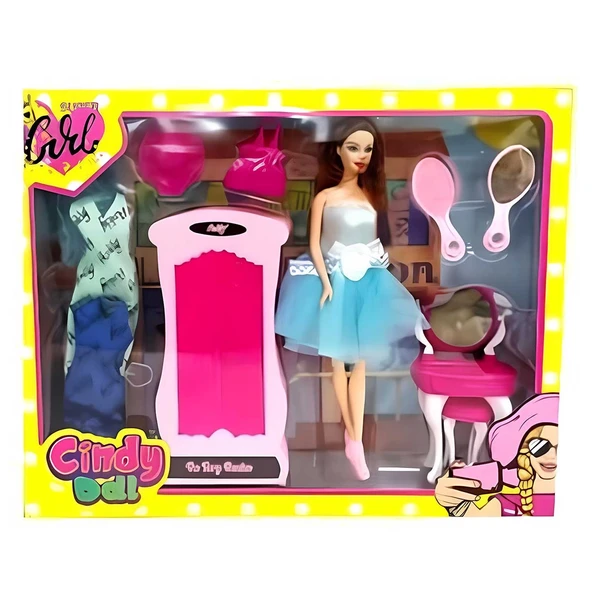 PARAPLY Oydaş Cindy Doll Dolaplı Makyaj Masalı Bebek 02453 Kız Erkek Çocuk Oyuncak Eğitici Oyuncaklar ürün görseli 1