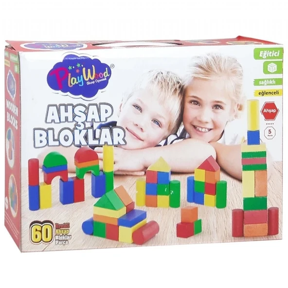 PARAPLY Kutuda Ahşap 60 Parça Renkli Bloklar Kız Erkek Çocuk Oyuncak Eğitici Oyuncaklar ürün görseli 1