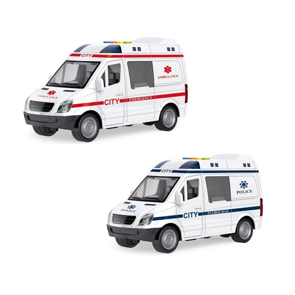 PARAPLY 1:16 Sürtmeli Sesli Işıklı Ambulans Ve Polis Arabası Kız Erkek Çocuk Oyuncak Eğitici Oyuncaklar ürün görseli 1