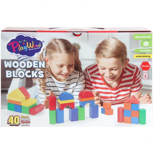 PARAPLY Playwood Kutuda Ahşap Renkli Bloklar 40 Parça Kız Erkek Çocuk Oyuncak Eğitici Oyuncaklar ürün görseli 1