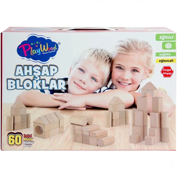 PARAPLY Playwood Kutuda Ahşap Renkli Bloklar 60 Parça Kız Erkek Çocuk Oyuncak Eğitici Oyuncaklar ürün görseli 1