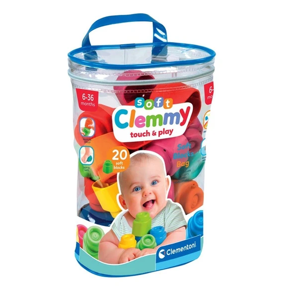 PARAPLY 17877 Soft Clemmy - Yumuşak Blok Çantası 20 parça 6-36 ay Kız Erkek Çocuk Oyuncak Eğitici Oyuncaklar ürün görseli 1