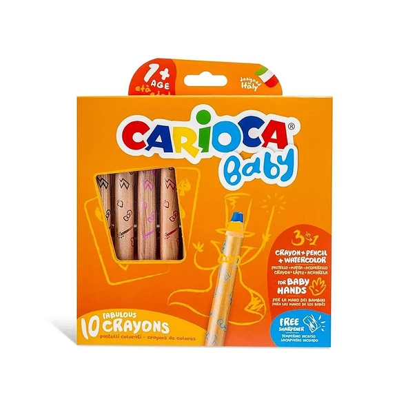 PARAPLY Carioca Baby ''3 in 1'' Jumbo Ahşap Gövdeli Boya Kalemi 10'lu Kız Erkek Çocuk Oyuncak Eğitici Oyunca ürün görseli 1