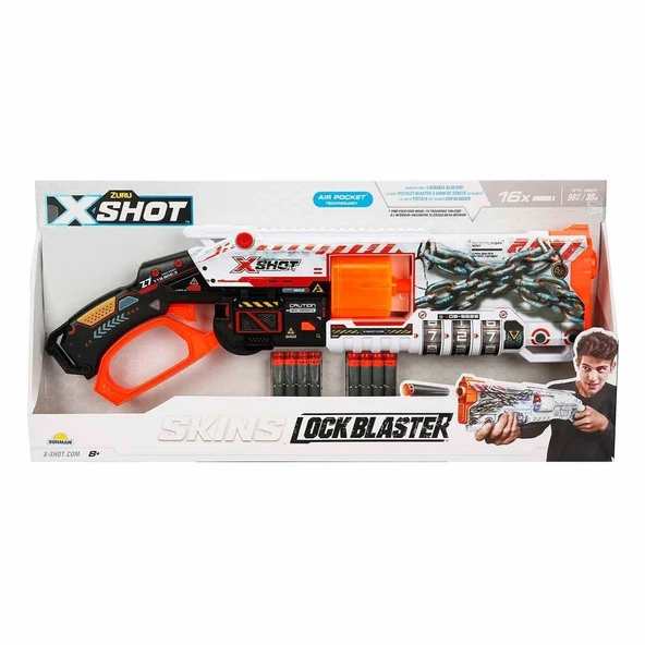 PARAPLY 36606 X-Shot Skins Lock Blaster 16 Mermili Sünger Dart Atan Silah 56cm Kız Erkek Çocuk Oyuncak Eğiti ürün görseli 1