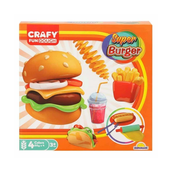 PARAPLY 2015 Crafy Süper Burger Oyun Hamuru Seti 200 g 12 Parça Kız Erkek Çocuk Oyuncak Eğitici Oyuncaklar ürün görseli 1