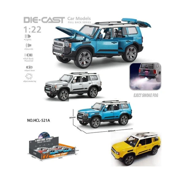 PARAPLY HCL-521A Çek Bırak 1:22 Sesli Ve Işıklı Buharlı Metal Jeep Kız Erkek Çocuk Oyuncak Eğitici Oyuncakla ürün görseli 1