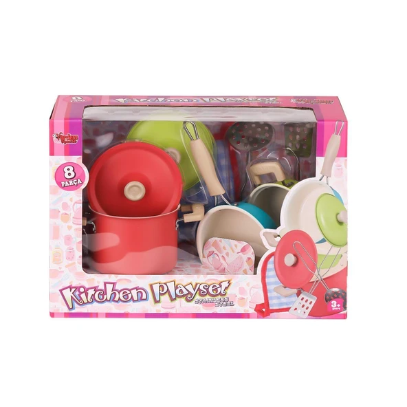 PARAPLY 1818-7A Emaye Tencere 8 Parça Pembe -Vardem Oyuncak Kız Erkek Çocuk Oyuncak Eğitici Oyuncaklar ürün görseli 1