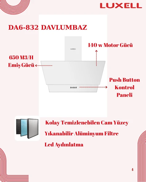 Luxell 88 Lt Plus Beyaz Cam Ankastre Set - Resim 3