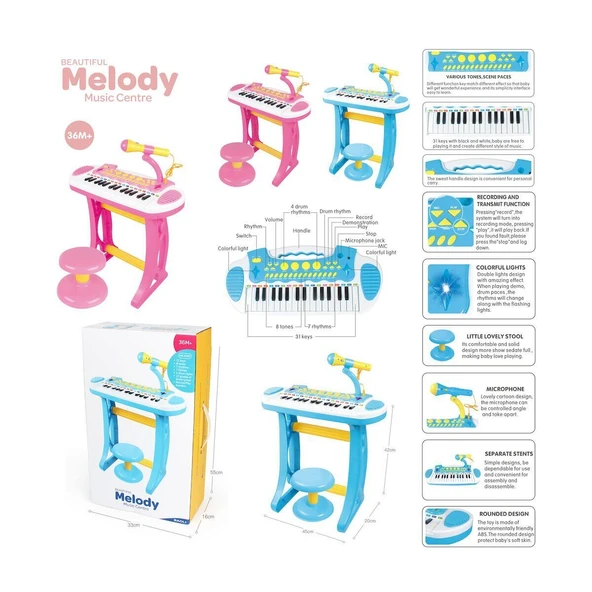 PARAPLY BAO-3132C Mini Piano 24 Tuşlu Mp3 ve Mikrofon Kız Erkek Çocuk Oyuncak Eğitici Oyuncaklar ürün görseli 1