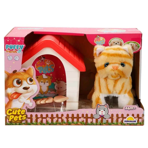 PARAPLY Sesli ve Hareketli Kulübeli Sevimli Peluş Kedi Kız Erkek Çocuk Oyuncak Eğitici Oyuncaklar ürün görseli 1