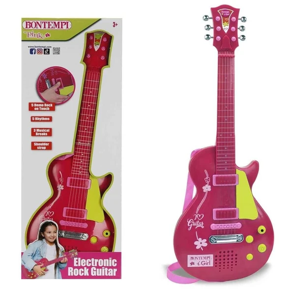 PARAPLY GİTAR ELEKTRONİK TUŞLU/TELLİ/ASKILI PEMBE Kız Erkek Çocuk Oyuncak Eğitici Oyuncaklar ürün görseli 1