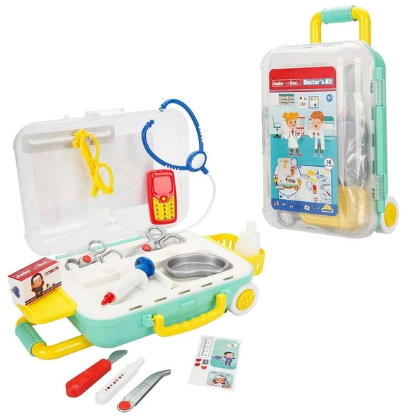 PARAPLY Junior Doc. Çekçekli Bavul Doktor Seti 18 Parça Kız Erkek Çocuk Oyuncak Eğitici Oyuncaklar ürün görseli 1