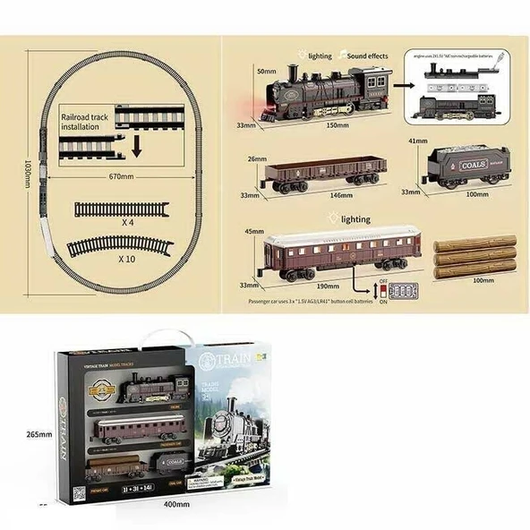 PARAPLY 621B RETRO VAGONLARI IŞIKLI LÜX TREN Kız Erkek Çocuk Oyuncak Eğitici Oyuncaklar ürün görseli 1