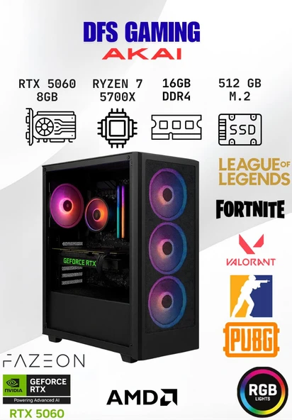 DFS Gaming AKAI RYZEN 7 5700X-B550M-RTX 5060 8GB-16GB RAM-512GB M.2 SSD-OYUNCU BİLGİSAYARI ürün görseli 1